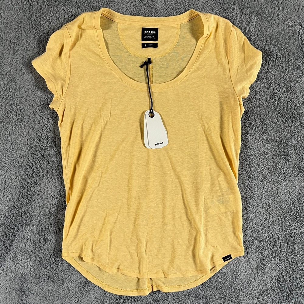Prana Cozy Up Scoop Neck Tee Sun Kissed Heather Yellow Hemp Blend Womens Small
